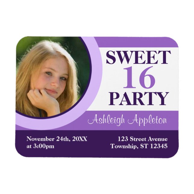 Ímã Purple Photo Sweet 16 Party Invitation Flat Magnet (Horizontal)