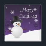 Imã Purple Snowman Winter Scenery Christmas Magnet<br><div class="desc">Adicione um toque festivo à sua cozinha nesta temporada de festas com um imitador Purple Snowman Winter Scenery Christmas Magnet. O design do Magnet apresenta um feliz boneco de neve em uma cena de vento de neve contra um fundo roxo adornado com flocos de neve de cor correspondente. Itens adicionais...</div>