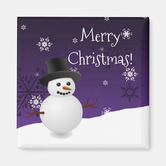 Imã Purple Snowman Winter Scenery Christmas Magnet (Frente)