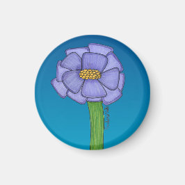 Imã Purple Square Flower with Blue background
