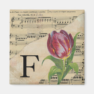 Imã Purple Tulip Sheet Music Monogram Initial F