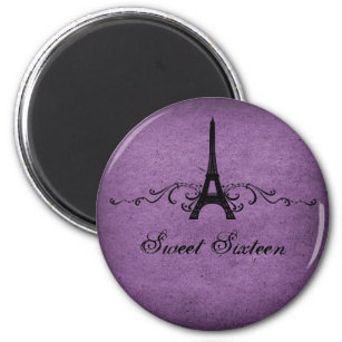 Imã Purple Vintage French Flourish Sweet 16 Magnet