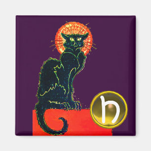 Imã Púrpura de MONOGRAMA de festa de gato preto