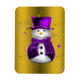 Ímã Púrpura Snowman no Dourado Natal