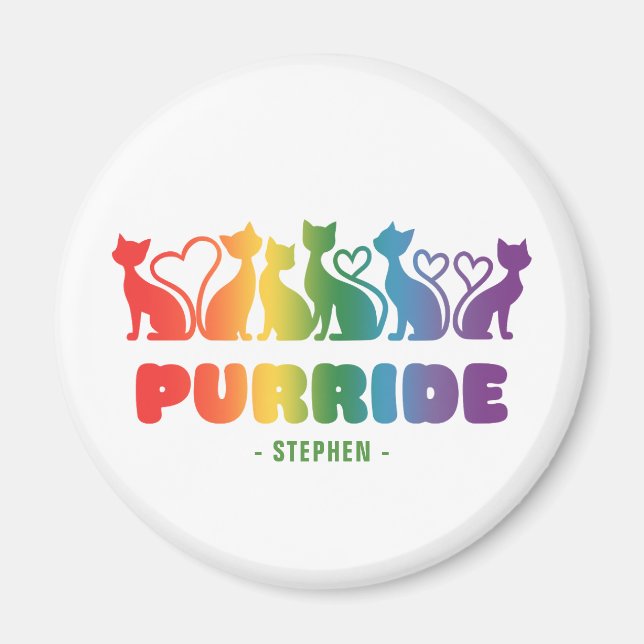 Imã Purride - Rainbow Cat Silhouette LGBTQ+ Pride Pun (Frente)