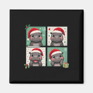Imã Pygmy Hippo Meme Santa Claus Hat Photobooth Engraç
