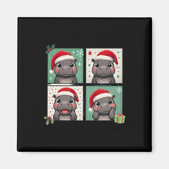 Imã Pygmy Hippo Meme Santa Claus Hat Photobooth Engraç (Frente)