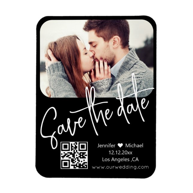 Ímã qr código moderno foto de casamento chic salvar da (Vertical)