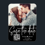 Ímã qr código preto foto de casamento branco salvar da<br><div class="desc">qr código branco moderno manuscrito preto Imã salve a data de fotos de fundo preto personalizado. você pode mudar a cor de fundo e a cor e o estilo da fonte.</div>