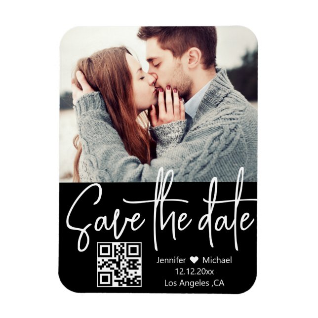 Ímã qr código preto foto de casamento branco salvar da (Vertical)