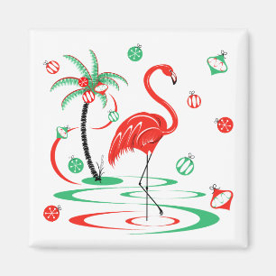 Imã Quadrado de ímã Flamingo Baubles de Natal vermel