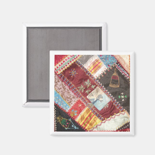 Imã Quadrado de Quilt Louco Antiquado, Era Vitoriano (Front/Back)