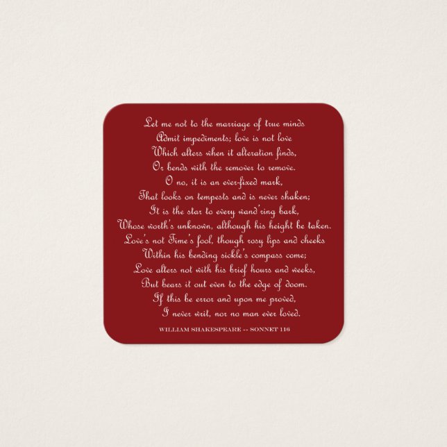 Ímã Quadrado do Soneto 116 de Shakespeare (Frente)