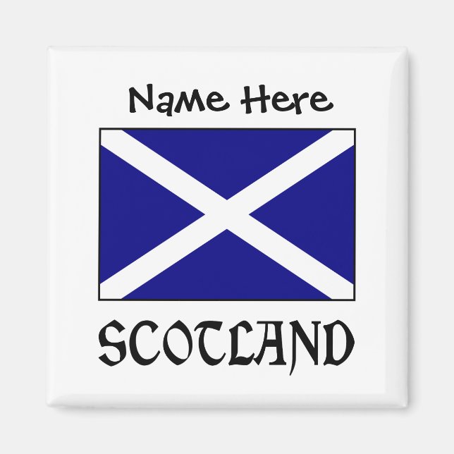 Imã Quadrado Personalizado Escócia e Bandeira Escocesa (Frente)