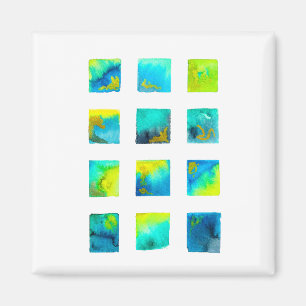 Imã Quadrados azuis aquarela abstrato