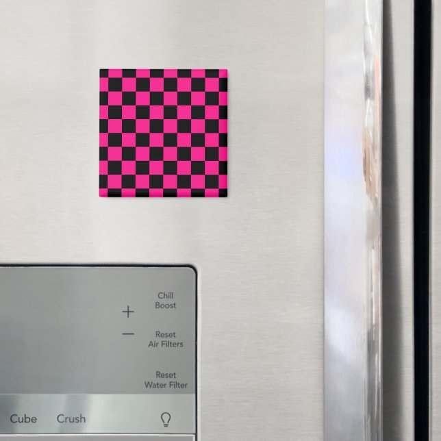 Imã Quadrados verificados retro geométrico preto-rosa- (In Situ (Fridge))