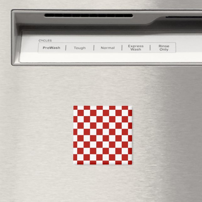 Imã Quadrados xadrez vermelhos brancos geométrico retr (In Situ (Dishwasher))