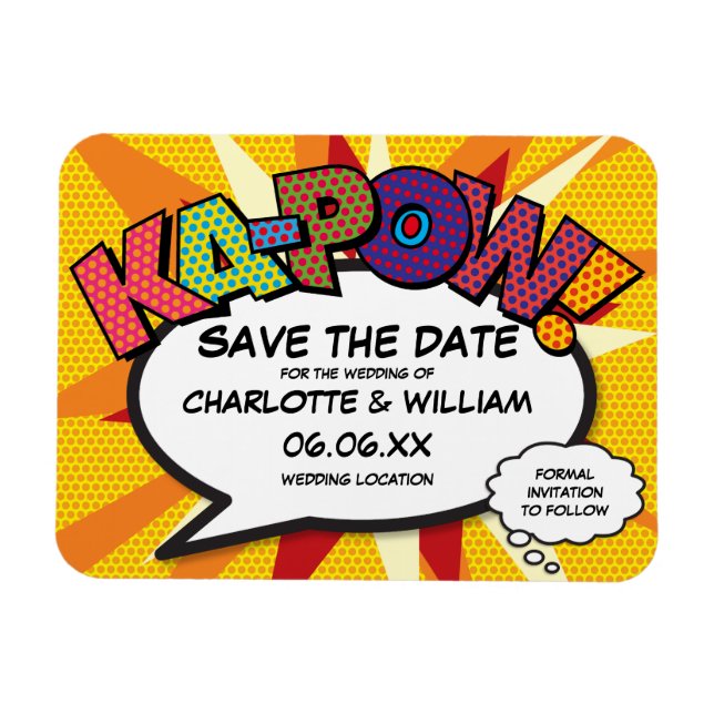 Ímã Quadrinho KA-POW Divertido Salve a Data (Horizontal)