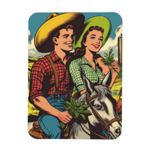 Ímã Quadrinhos de Casal de Amor na Fazenda Vintage