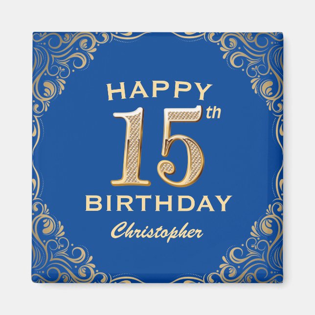 Imã Quadro azul-Festa de aniversário e brilhante Doura (Frente)