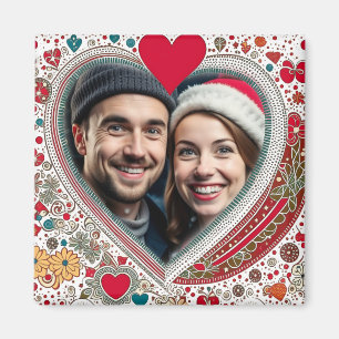 Imã Quadro bonito de Corações Vermelho e Turquesa