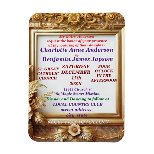 Ímã Quadro Botânico Floral do Ouro 3D (Vertical)