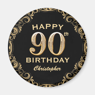 Imã Quadro de Festa de aniversário preto e brilhante D