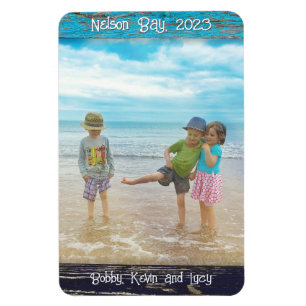 Ímã Quadro de Foto em Madeira de Praia Azul Branco Rús