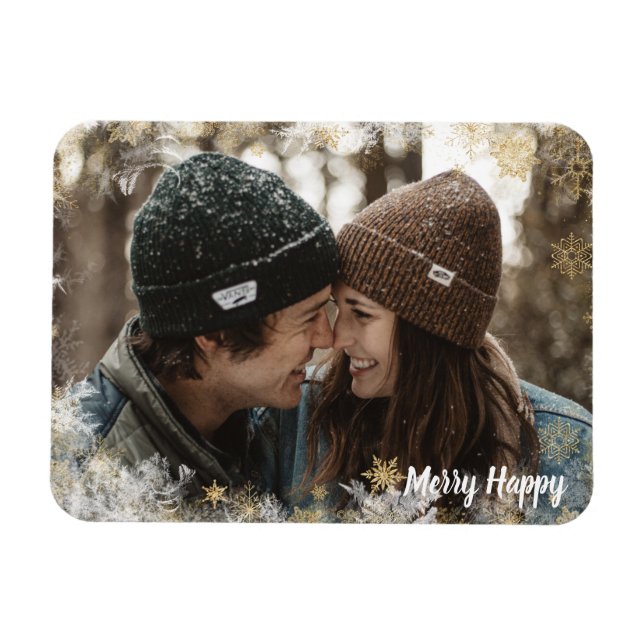 Ímã Quadro de Fotos Personalizadas Feliz e feliz (Horizontal)