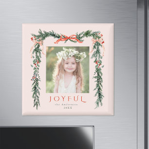 Imã Quadro de Natal Alegre Vermelho Foto Rosa Férias