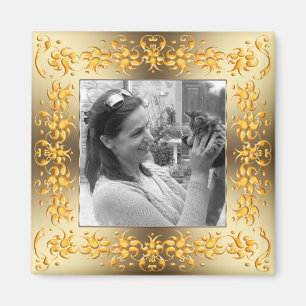 Imã quadro dourado barroco floral retro. texto