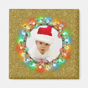 Imã Quadro dourado dos bulbos do Natal da faísca com