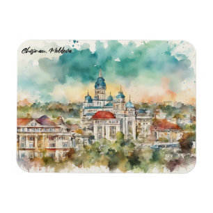 Ímã Quadro em aquarela da vista da cidade de Chisinau