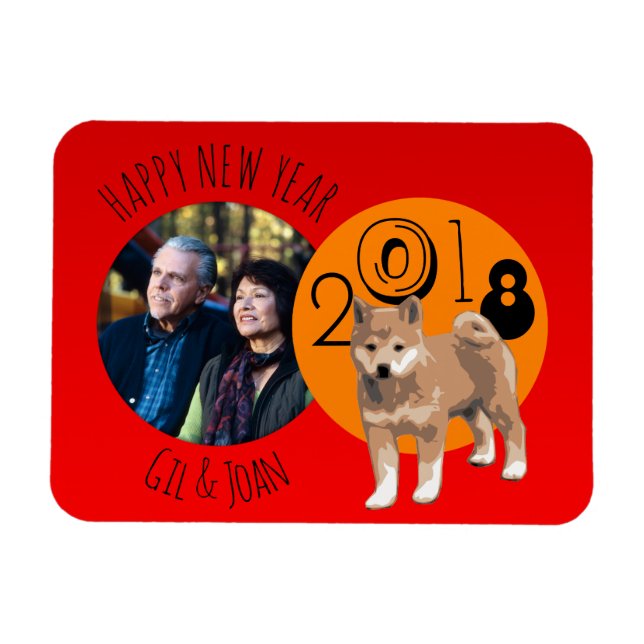 Ímã Quadro Feliz Ano Novo Cachorro 2018 Foto Magnet (Horizontal)
