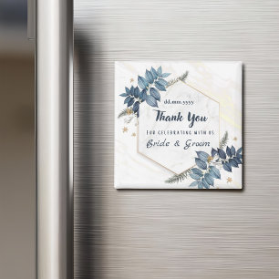 Imã Quadro Floral Azul Branco Obrigado Favores De Casa