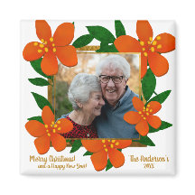 Quadro Floral de Foto Dourado Laranja Vermelho Mod
