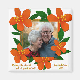 Imã Quadro Floral de Foto Dourado Laranja Vermelho Mod