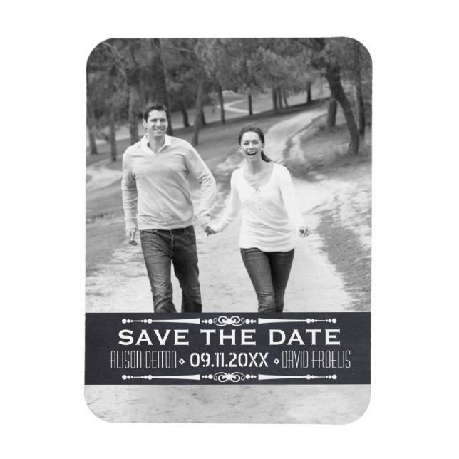 Ímã Quadro-negro Save the Date simples foto de casamen (Vertical)