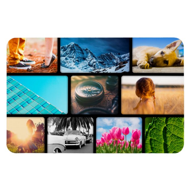 Ímã Quadro Preto de Colagem de Modelo de Foto Personal (Horizontal)