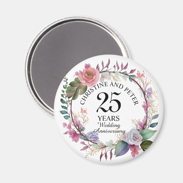 Imã Qualquer Aniversário Floral Elegante De Casamento (Front/Back)