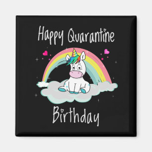 Imã Quarantine Birthday Unicorn arco-íris