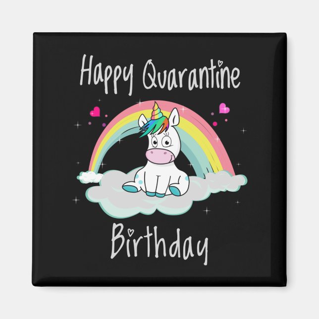Imã Quarantine Birthday Unicorn arco-íris (Frente)