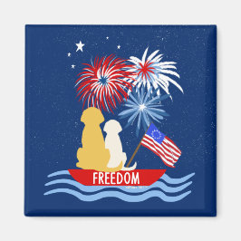 Imã Quarto de julho Cães no Fireworks Magnet