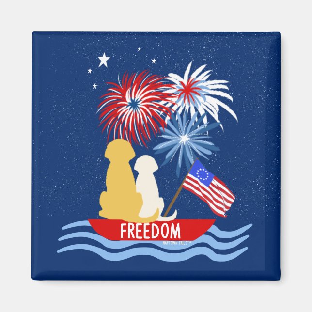 Imã Quarto de julho Cães no Fireworks Magnet (Frente)