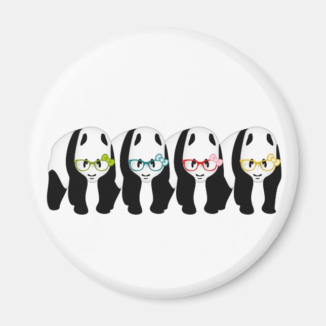 Imã Quatro Pandas vestindo óculos (Frente)