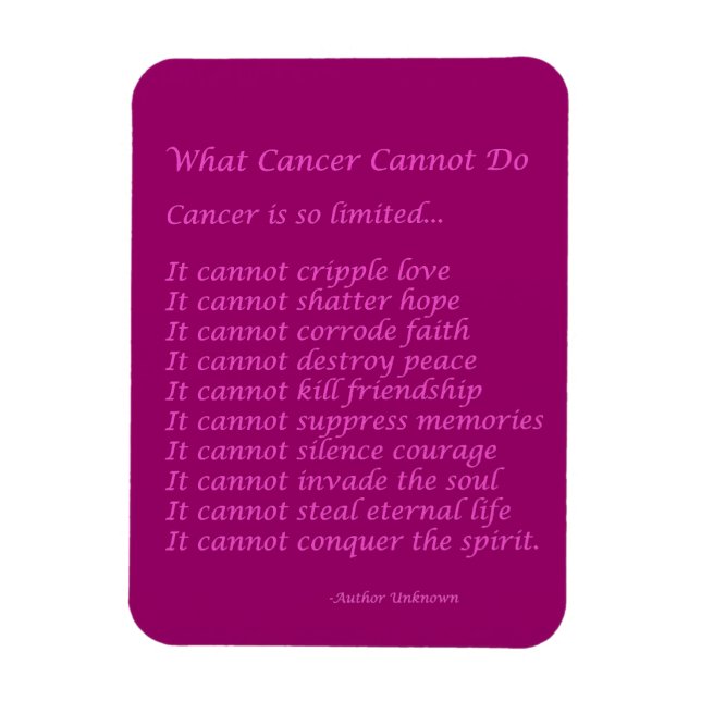 Ímã Que Cancer Não Pode Fazer O Poem Magnet (Texto Ros (Vertical)