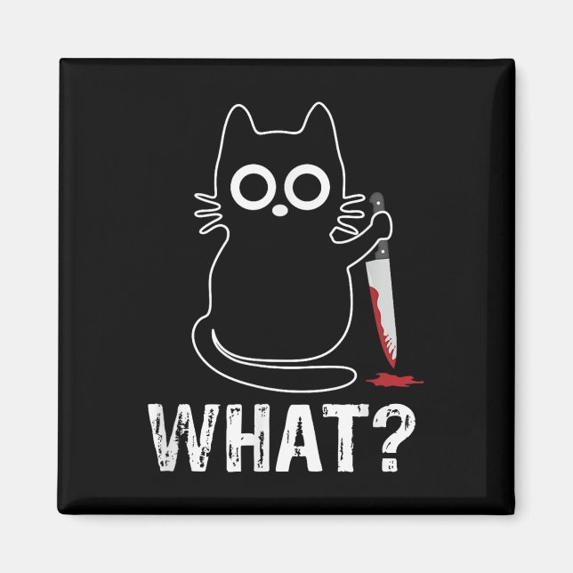 Imã Que - Engraçado Gato Com Design Gráfico De Faca (Frente)