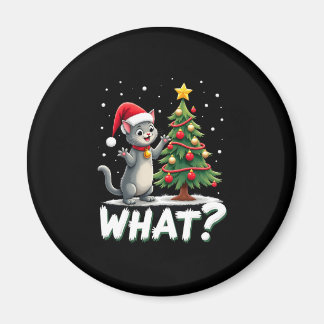 Imã Que Gato Engraçado Empurrando Árvore de Natal Sobr