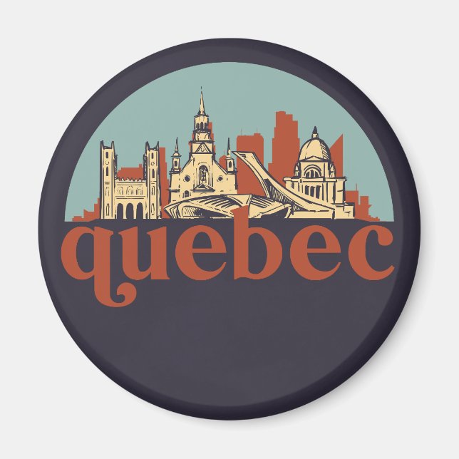 Imã Quebec Canadá Retro City Skyline Cityscape Art (Frente)