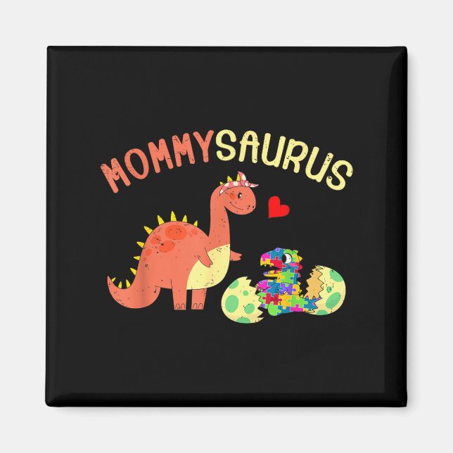 Imã Quebra-cabeça Mommysaurus dinossauro autismo consc (Frente)